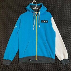 J!NX Overwatch Zenyatta Blue Zip Up Hoodie Blizzard Gamer Sweatshirt Men's L